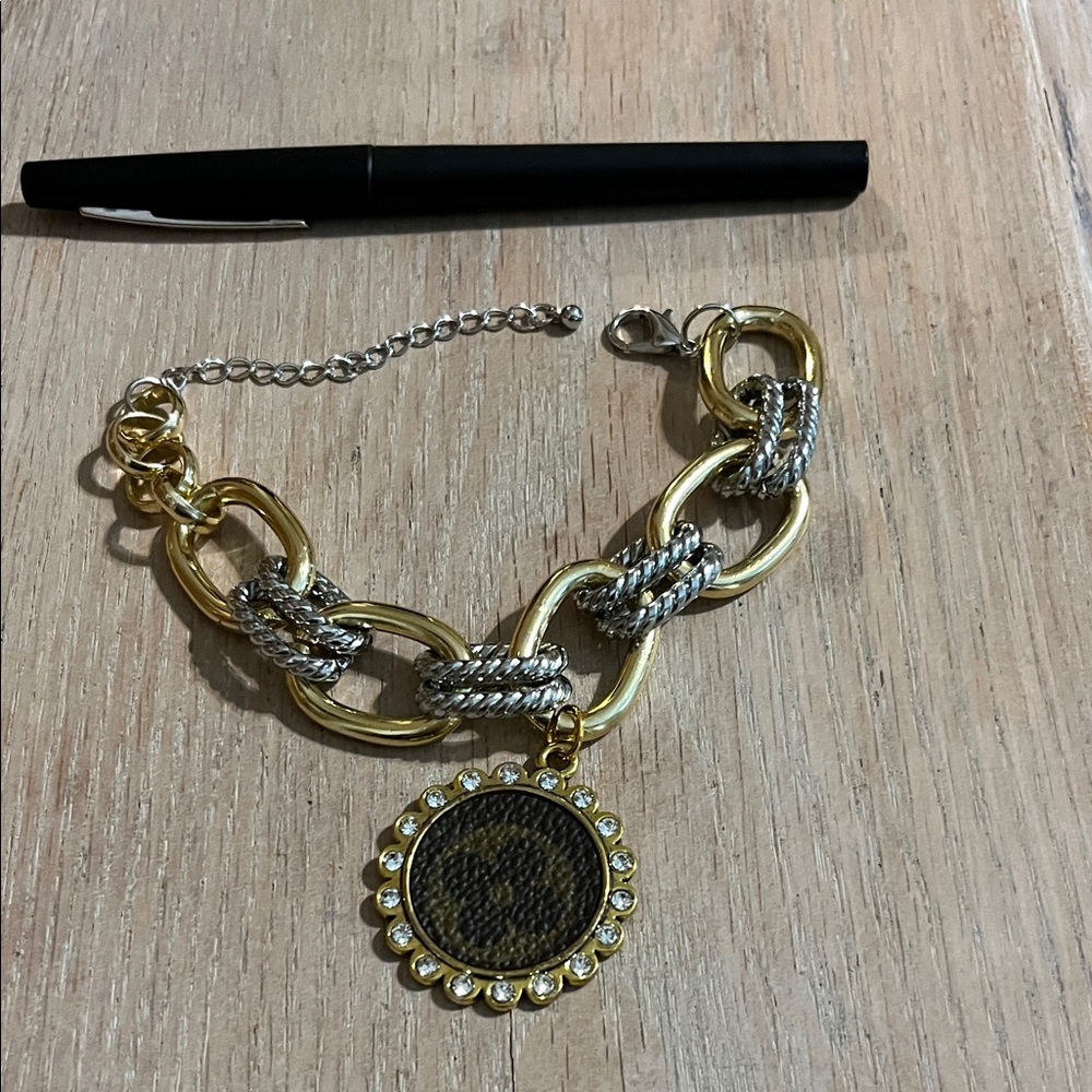 Authentic LV Canvas, Elegant Gold and Silver Chain Bracelet